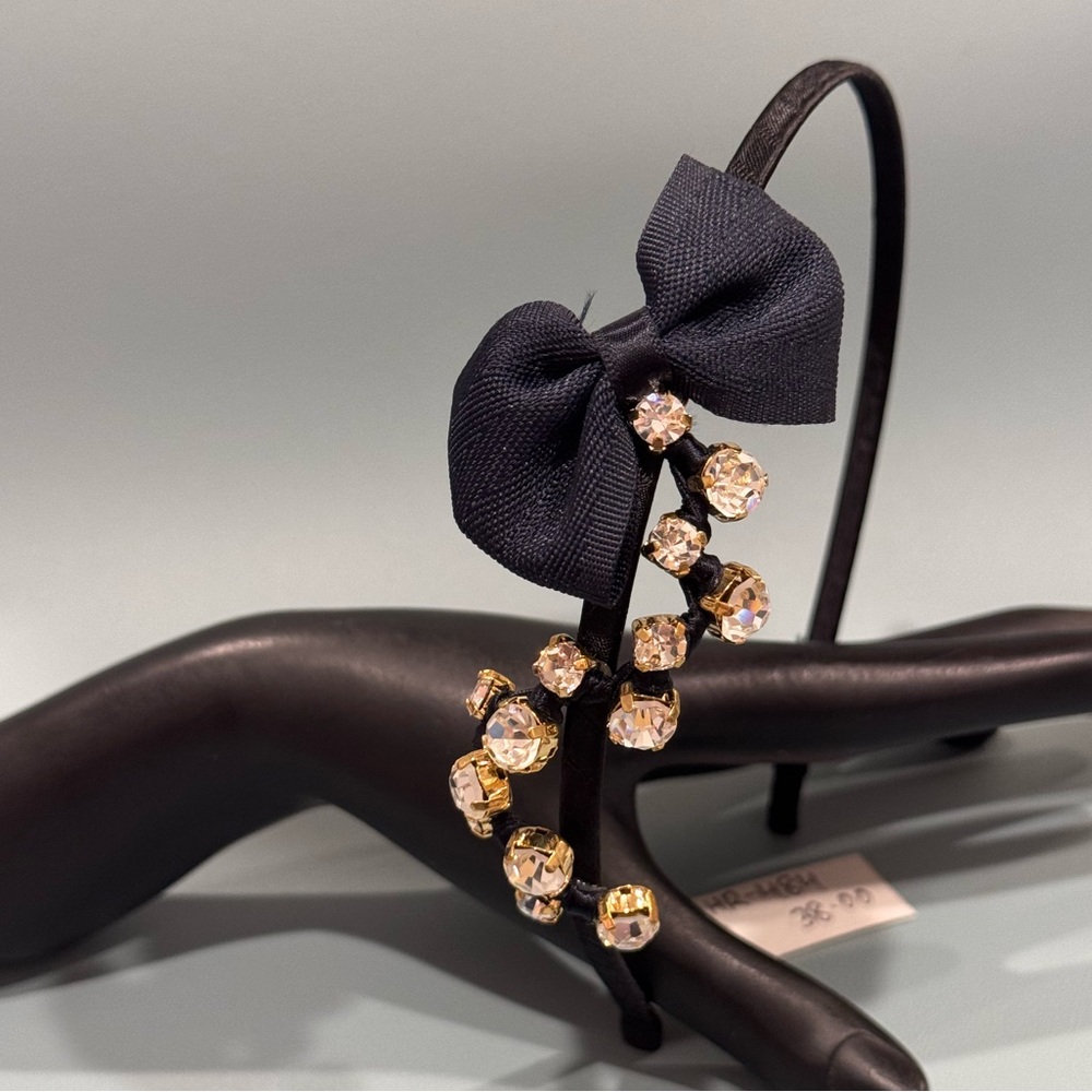 Cara New York Chic Navy Blue Bow and Gold Crystal Headband